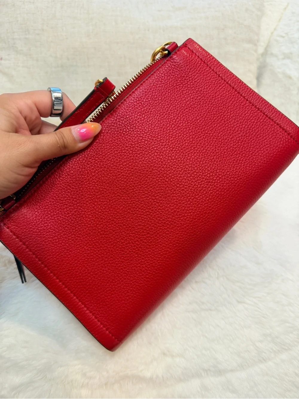 Tory Burch Red Pebbled Leather Crossbody with Gold Emblem